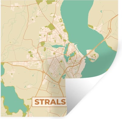 Muurstickers - Sticker Folie - Stralsund - Kaart - Vintage - Stadskaart - Plattegrond - 100x100 cm - Plakfolie - Muurstickers Kinderkamer - Zelfklevend Behang XXL - Zelfklevend behangpapier - Stickerfolie