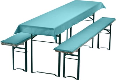 Bierbankkussens Set 240x90 cm Aqua - 1x Tafellaken voor 220x70 cm tafels & 2x Gevoerde kussens voor 220x25 cm banken