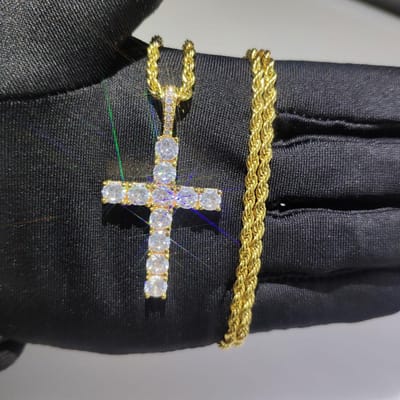Mode Eenvoudig Bling Kruis Sieraden Iced Out Kubieke Zirconia Diamant 18k Witgoud Verguld Kruis Hanger Ketting Voor Mannen Vrouwen 55cm(22inch)