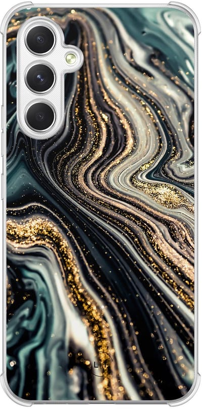 Shockproof hoesje - Geschikt voor Samsung Galaxy A54 - Marmer swirl - Extra sterke case - TPU/polycarbonaat - Marmer - Multi, Transparant