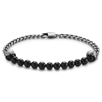Aspero | Grijze Onyx Kralenarmband met Schedeltjes