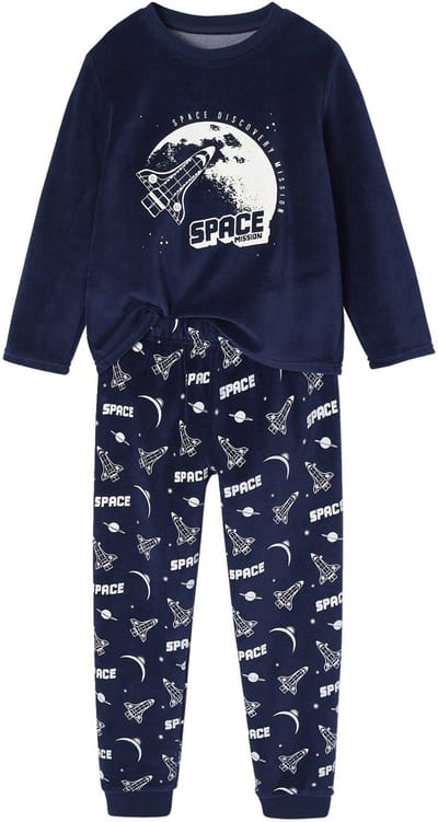 Vertbaudet Pyjama fluweel / velours met raketprint voor jongens