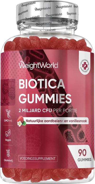 WeightWorld Biotica gummies - 2 miljard CFU - 90 darmflora gummies met inuline - Met aardbeiensmaak