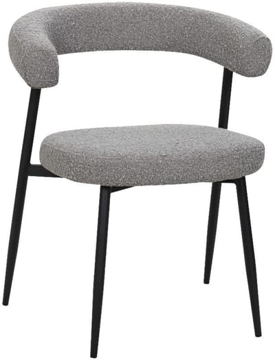 BukkitBow – Eetkamerstoel / Keukenstoel - Geschikt als Make-up Stoel - Chenille Stof & Metalen Onderstel - Open Design - Grijs