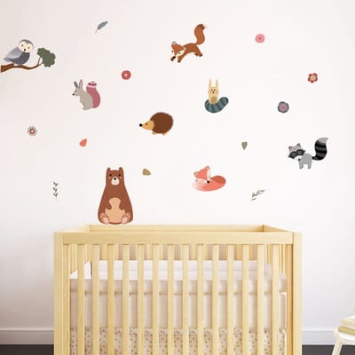 Muurstickers - Scandinavische dieren: beer en vrienden - transparante achtergrond - 45x40cm