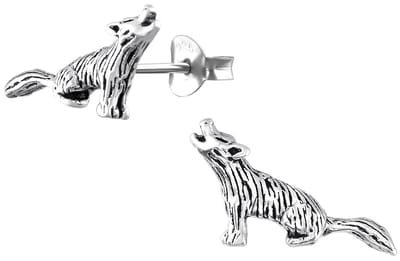 Joy|S - Zilveren wolf oorbellen - 16 x 8 mm - geoxideerd