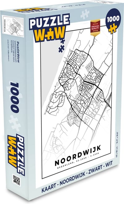 Puzzel Kaart - Noordwijk - Zwart - Wit - Legpuzzel - Puzzel 1000 stukjes volwassenen