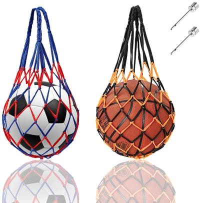 Dailygoods- Balnettas - 2 Stuks - Nylon - Draagbaar - Basketbalnet/Voetbalnet - Inclusief Luchtpompnaalden - Stevig en Duurzaam - Sporttas