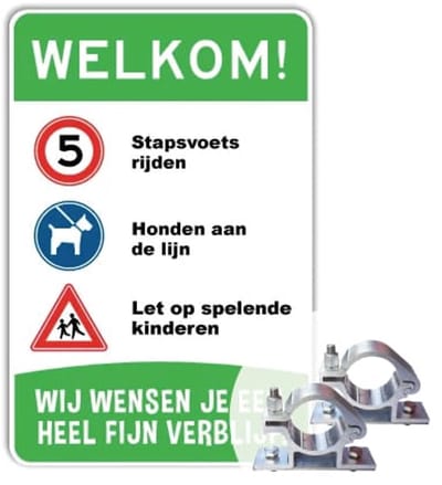 Parkeerbord Welkom - Weerbestendig Aluminium - 40x60 cm - Bevestiging: Met paalbeugels Ø48mm