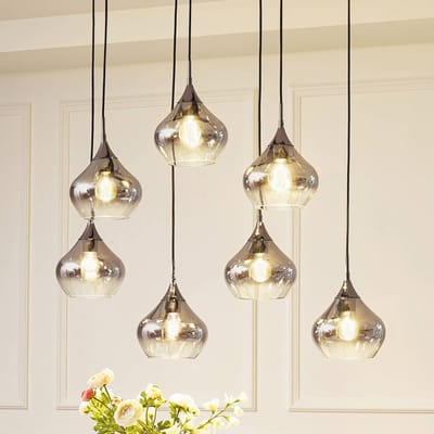 Lucande - hanglamp - 7lichts - Glas, ijzer - H: 17.5 cm - E27 - rookgrijs, zwart