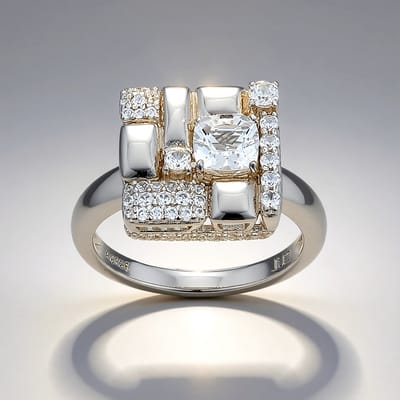 Cavill - Zilveren Ring 925 Sterling met Witte Topaas 0.499 ct & Nigeriaanse Zirkonen 0.493 ct - Modern Geometrisch Design - Antiek Kussen Slijpsel