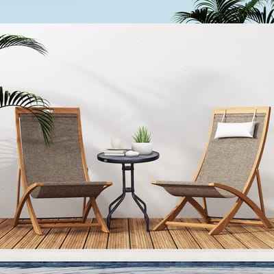 MODFU Ronde tuintafel Ø60x70 cm van metaal, zwart, met veiligheidsglas