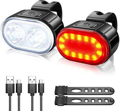 Fietslamp - LED-fietslamp - USB-oplaadbaar - Lange batterijduur - Met knipper- of continu brandende stand - Waterdichtheid IPX4 - Fietslamp - Voor- en achterlicht voor mountainbike - Nachtverlichting - Zwart