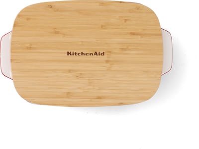 KitchenAid Ovenschaal incl bamboe deksel - Large: 3,8L - magnetron- en ovenbestendig tot 260°C zonder deksel - Keizer rood