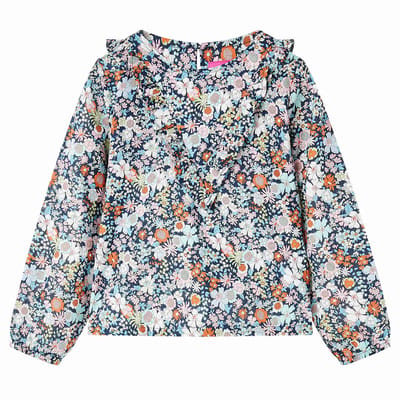 vidaXL - Kindershirt - met - lange - mouwen - 104 - donkerblauw