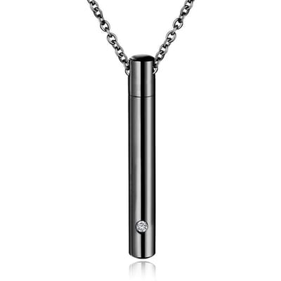 Aramat Jewels | Gedenkhangers | Stalen Cilinder Ashanger met Asbewaaroptie | Zwart/Zirkonia-4x0.6cm | |20mm | Staal | Volwassenen | Verkleurd niet