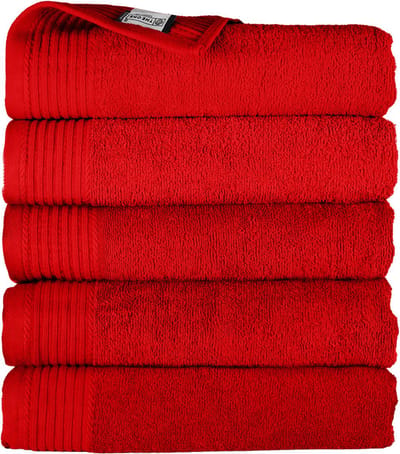 The One Towelling Hotelkwaliteit Handdoeken Set - 5 Stuks - 50 x 100 cm - 450 g/m2 - 100% Katoen - Zacht en Absorberend - Rood