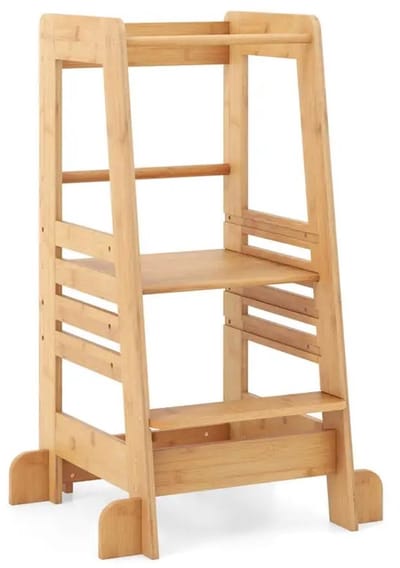 BRENZOOS - Dailygoods Keuken opstapje voor peuters Montessori opstapje met veiligheidsrail - naturel