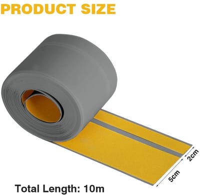 Zelfklevende PVC Plinten - 50 x 20 mm, 10 m, Flexibele Banden voor Keuken en Badkamer, Grijs, Waterbestendig en Duurzaam