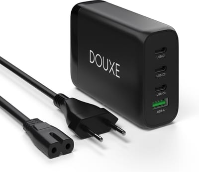 Douxe USB C Oplader 130W - GaN Snellader 4 Poorten - USB C Adapter en Lader voor Laptop en Telefoon - Zwart - Amplug