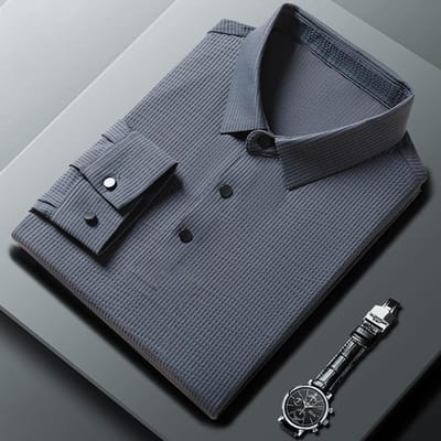 Herfst Nieuw Effen Kleur Net Editie Heren Revers Casual Mode Lange Mouw Business Middenleeftijd Polo Shirt Top 4XL/130