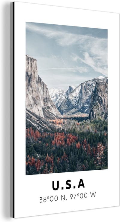 Wanddecoratie Metaal - Aluminium Schilderij Industrieel - Yosemite - Amerika - Wyoming - 120x180 cm - Dibond - Foto op aluminium - Industriële muurdecoratie - Voor de woonkamer/slaapkamer