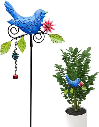Metalen Tuinbord - Decoratieve Paal - Bloembed Verfraaiing - Vogelvorm Design - 24 x 14 cm - Blauw