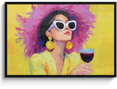 Poster in lijst - Fotolijst 120x80 cm - Posters - Vrouw - Hoed - Paars - Wijn - Posterlijst zwart - Decoratie - Wanddecoratie woonkamer - Muurdecoratie slaapkamer