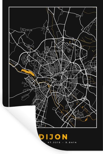 Muurstickers - Sticker Folie - Frankrijk – Dijon - Plattegrond – Stadskaart - Kaart - 20x30 cm - Plakfolie - Muurstickers Kinderkamer - Zelfklevend Behang - Zelfklevend behangpapier - Stickerfolie