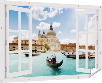 Gards Tuinposter Doorkijk Basiliek San Marco in Venetië op het Water - 180x120 cm - Tuindoek - Tuindecoratie - Wanddecoratie buiten - Tuinschilderij
