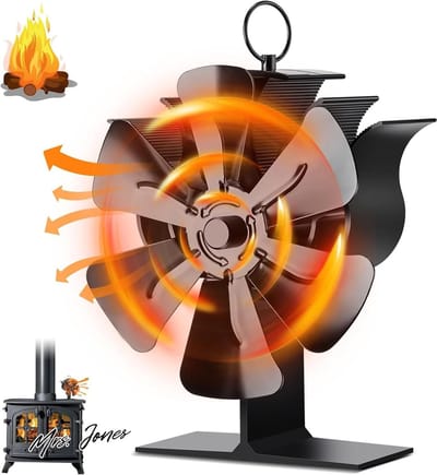 Mrs. Jones Houtkachelventilator 6-bladen stille warmteaangedreven open haard met thermometer - upgrade 2024 - milieuvriendelijk .