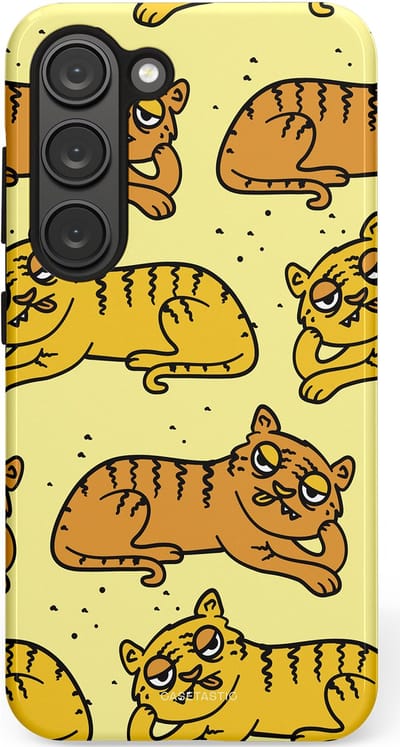 Casetastic hoesje geschikt voor Samsung Galaxy S23 - Dubbellaagse bescherming - Tijger dromen - Fashion Case - Crème Goud Olijfgroen