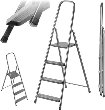 DailySupplies® Huishoudtrap 4 Treden - Keukentrap - Inklapbaar - Antislip - Extra Stevig - Grijs