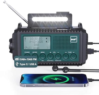 Draagbare Crankradio DAB/FM met Zonne-energie en LED-verlichting - Perfect voor Avonturen Buitenshuis