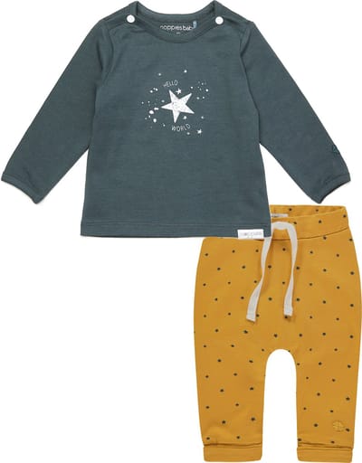 Noppies - kledingset - 2delig - Broek Kris oker - Shirt Lux Dark Slade - Maat 74
