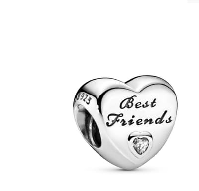 Fler® | Bedel | Past op populaire bedel armbanden (standaard-3mm) | armbandbedel | Hartjesbedel | Hart | Best Friends | Vriendschap | Bedel Charm | 925 Sterling Zilver | Emaille zwart | Zirkonia transparant | Beste vrienden