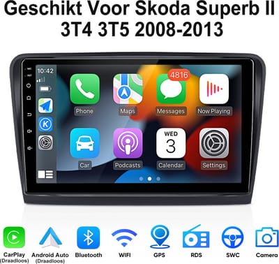 Junsun Android 15 Autoradio Geschikt Voor Skoda Superb II 3T4 3T5 2008-2013 Accessoires, 2GB+64GB, Draadloze CarPlay & Andriod Auto, DAB+, GPS-navigatiesysteem, Bluetooth, Stuurwielbediening, WiFi, 10-inch IPS Touchscreen, DSP, Quad-core processor
