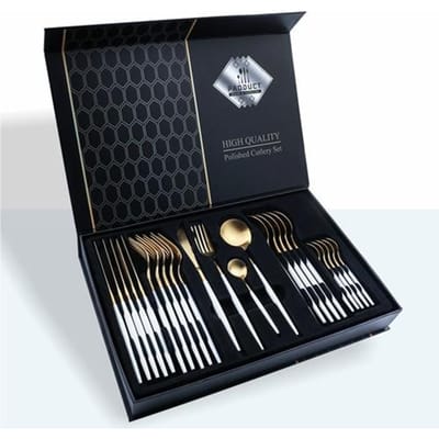24-delige gouden serviesset, roestvrijstalen serviesset, mes, vork, lepel, luxe bestekset, keukenbestek, vaatwasserbestendig 24PCS zilver