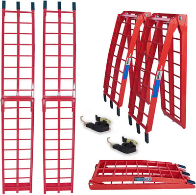 TRUTZHOLM 2 x oprijplaat opklapbaar 180 cm laadvermogen 680 kg aluminium rood geribbeld enkele stangen laadbrug