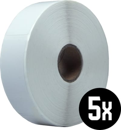 DULA Zebra kompatible Etiketten, 23 mm x 42 mm, Weiß, Permanent, Kern 25 mm, 5 Rollen, 1200 Etiketten pro Rolle