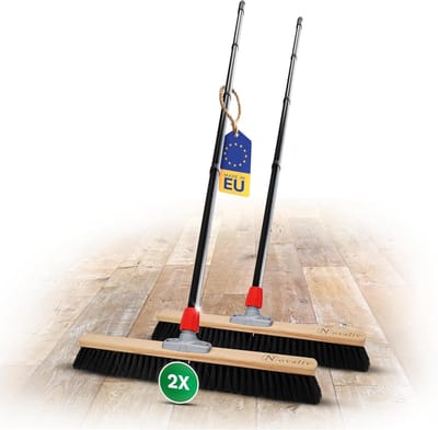 Novaliv Grote Bezem 2x Halbezem 60 cm met Steelborstels Synthetische borstels Fijne bezem Ideaal als werkplaatsbezem met steel Halbezem Industriële bezem Huisbezem Veegbezem Kamerbezem Haarbezem Grote bezem