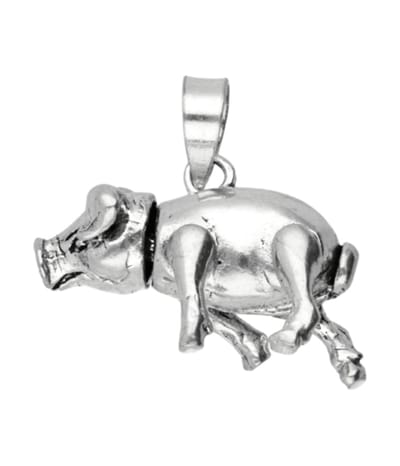 Zilveren Varken bewegend 3D ketting hanger
