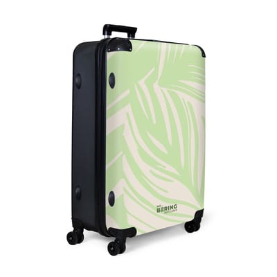 NoBoringSuitcases.com® - Koffer groot - Reiskoffer lichtgewicht - Grote bladeren in lichtgroen met beige - Rolkoffer met 4 wielen - Grote trolley XL - 98 liter bagage