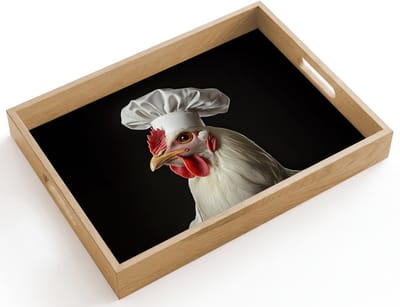 Dienblad hout 40x30 cm - Schootdienblad - Kok - Rood - Kip - Borrelplank rechthoek - Plateau dienbladen