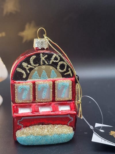 Kersthanger Jackpot - 777 - Kerstbal Gokkast - Rood - Gokautomaat van Glas - Foute Kerstbal - Kerst - Christmas - Glitter