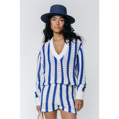 Colourful Rebel Nolita Crochet Stripe Short Deep Blue Maat: XS | Korte Broeken Outlet | Dames | Blauw