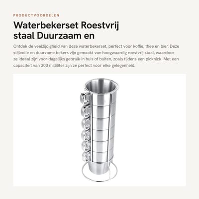 Dailygoods- Waterbekerset Duurzaam roestvrij staal - Koffiemokken met duimgreep - Stapelbare koffiemokken - Voor binnen/buiten gebruik - Geschikt voor koffie/thee/bier