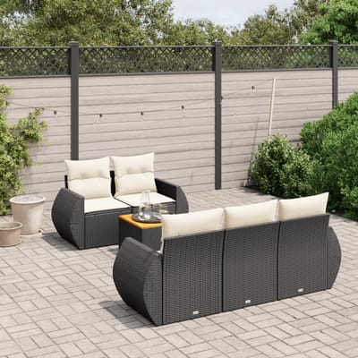 vidaXL - 6-delige - Loungeset - met - kussens - poly - rattan - zwart