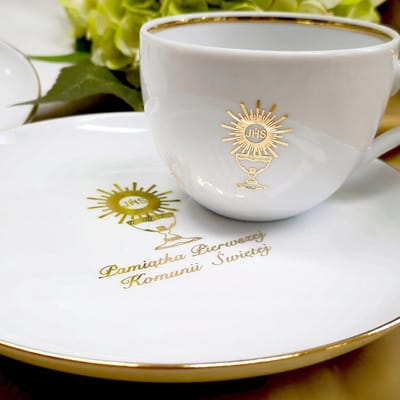 Porseleinen Communieset Atelier 3 Delen met gouden decoratie