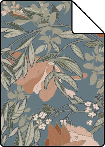 Proefstaal ESTAhome behang vintage bloemen in art nouveau stijl vergrijsd blauw - 26.5 x 21 cm - 139643-S